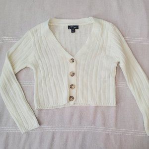 Cropped Knit Cardigan- Cream Cozy Button up v neck cardigan